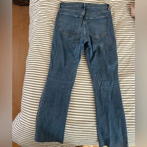 Dark wash raw cut denim